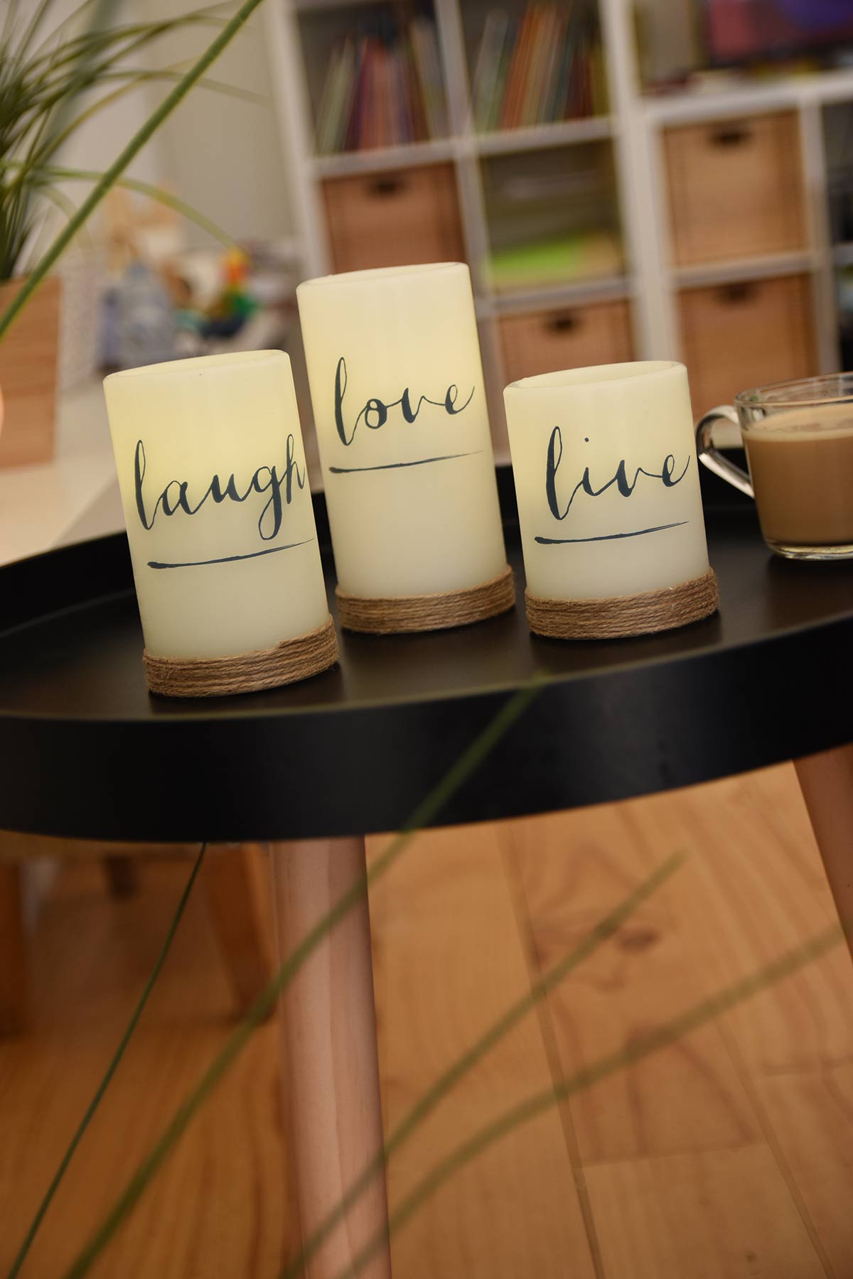 Flamelike Candles - Set of 3 candles love laugh live